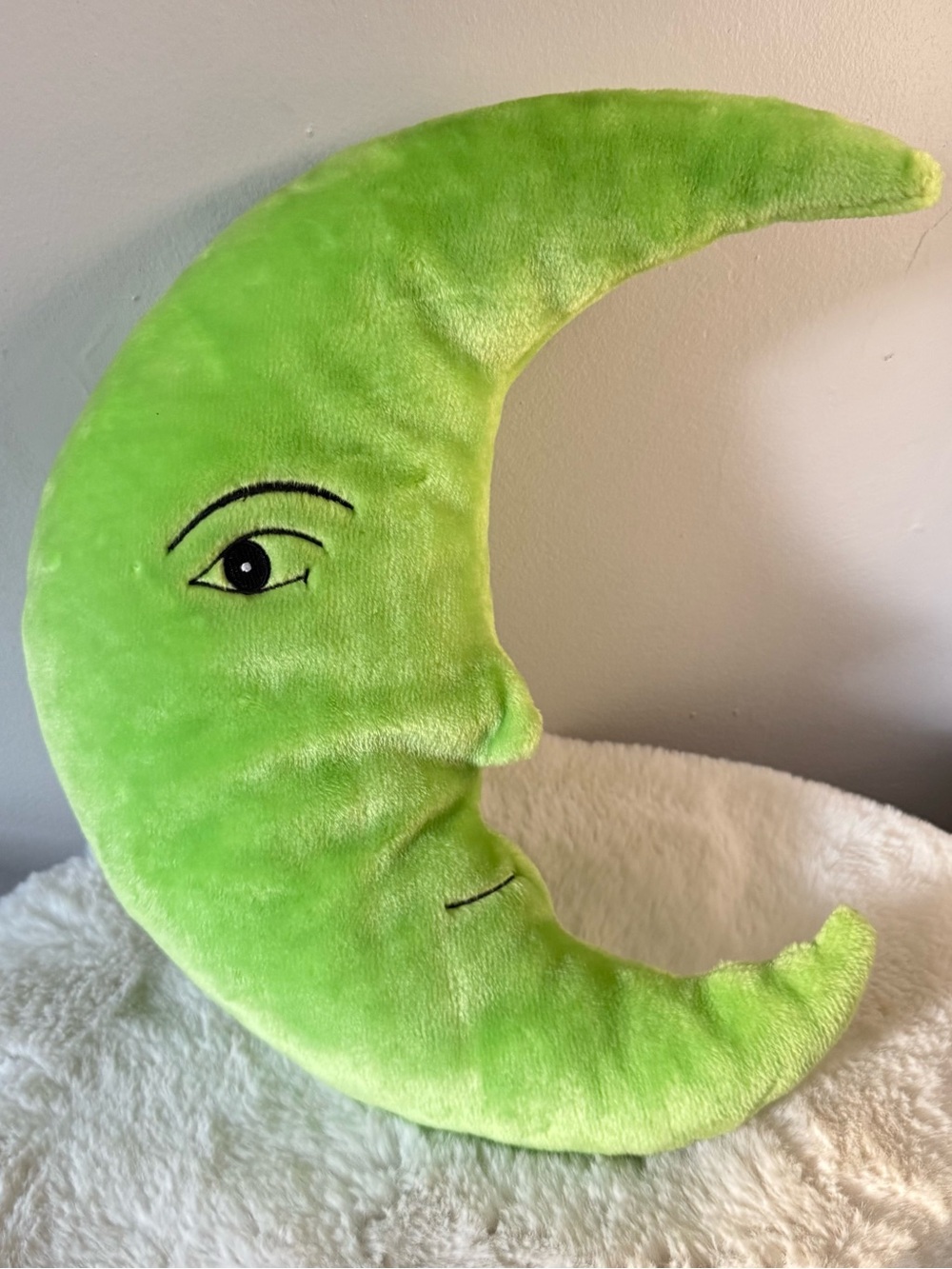 Vintage Plush Celestial Green Crescent Moon Face Salamander Graphix 1990s Pillow